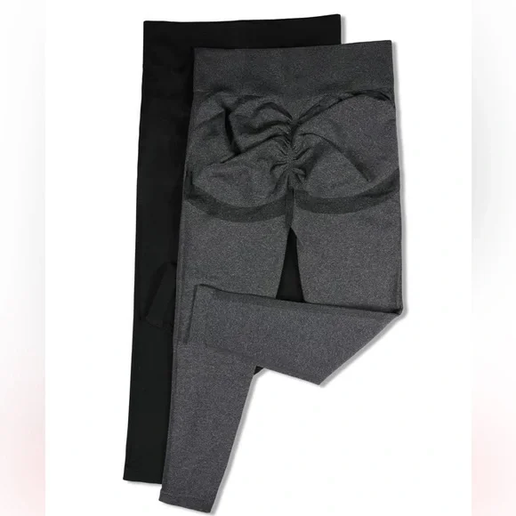 NWT High-Waisted, Ruched Tummy Control Gray Leggings - Picture 2 of 8